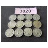 Twelve Buffalo nickels