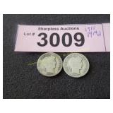 1910 and 1914 D Barber silver dimes