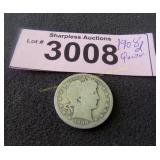 1908 D Barber silver quarter
