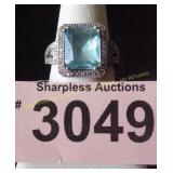 Simulated aquamarine and diamonds ring  Size 10