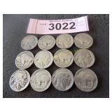 Twelve Buffalo nickels