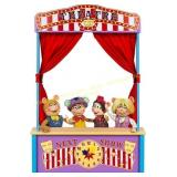 Wooden Puppet Theater with Clock, Curtains
