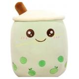 Boba Plush Bubble Tea Pillow, Green, 9.4"