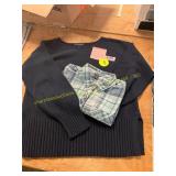 Womens M Flannel Shirt + Crewneck Sweater