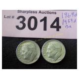 Uncirculated 1954 D and 1964 D Roosevelt silver