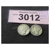 1943 S and 1925 Mercury silver dimes