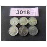 Six high grade Buffalo nickels
