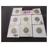 Eight Buffalo nickels