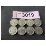 Eight high grade Buffalo nickels