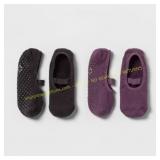 Solid Barre Liner Socks 2pk - Brown/Purple