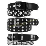 3Pcs Black Studded Belt Set with Grommets