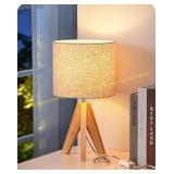 EDISHINE Small Table Lamp, Boho Linen Shade