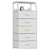 Furnulem 5-Drawer White Dresser, Steel Frame