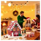 Gingerbread House Figurine, 6.3", Green/White