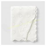 Heart Knit Throw with Scalloped Trim Ivory