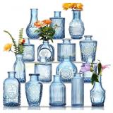 Blue Glass Bud Vases Set of 16, 16 Pcs