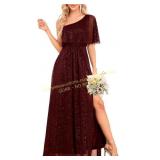 Glitter Bridesmaid Dress One-Shoulder Lg