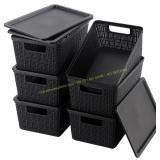 Plastic Storage Baskets with Lids - Black 6ct