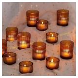 Hewory Glass Tealight Holder: 24 Amber Candles