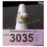 Simulated pearl and diamond ring  Size 8