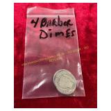 1908,1911,1913 + 1914 Barber Dimes