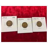 1912, 1920 S , 1921 S Pennies