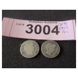 1897 and 1900 Barber silver dimes