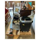 Trash cans, wood cabinet, hardware, bed slats