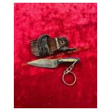 Damascus Keychain/ Pendant Knife with Sheath