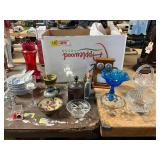 Blue Fenton Dish, Hummingbird Feeder, Pottery