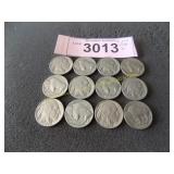 Twelve Buffalo nickels