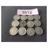 Twelve Buffalo nickels