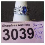 Simulated sapphire and diamond ring  Size 7 ï¿½