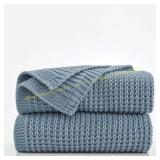 Douceur Blue Throw Blanket, Chunky Knit, 50x60