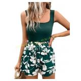 Womens 2-Piece Solid Tank Top & Floral Shorts Sz M