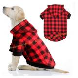 Red Plaid Dog Hoodie with Hat & Pocket (XL)