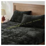 BEDELITE Velvet Fitted Sheet Set, Black, Full