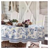 Blue Floral Oval Tablecloth 60x84 Inch