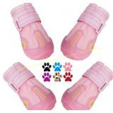 QUMY Dog Boots Waterproof Shoes 4Pcs Pink 6