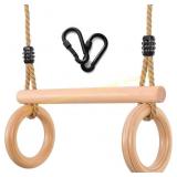 YAERSI Wooden Trapeze Swing Bar with Gym Rings