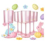 Ciaell 12 PCS Pink Plastic Ribbed Wine Glasses