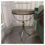 16 in. Brass Round Mirrored End Table