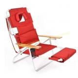 Deluxe 3-in-1 Red Aluminum Beach Chair