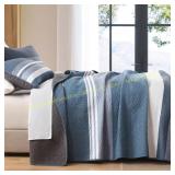 PERHOM 100% Cotton King Quilt, Blue/Gray Set