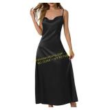 Formal Satin Slip Dress with Straps, Maxi