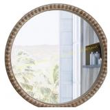 COZAYH Distressed Wood Frame Round Mirror