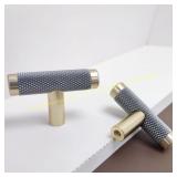 2" Cabinet T Knob Gold/Grey Knurled Handles