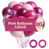 80pcs Pink Balloons, 12" Birthday Balloons