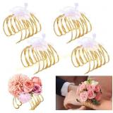 Hotop 4-Set Hammered Gold Corsage Wristbands