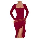 BORIFLORS Women Ruched Bodycon Midi Dress